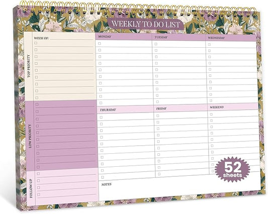 Weekly To Do List Notepad with 52 Undated Sheets（8.5"×11"）- Undated Weekly Planner Notepad for Office Desk Accessories and Supplies - Twilight Garden