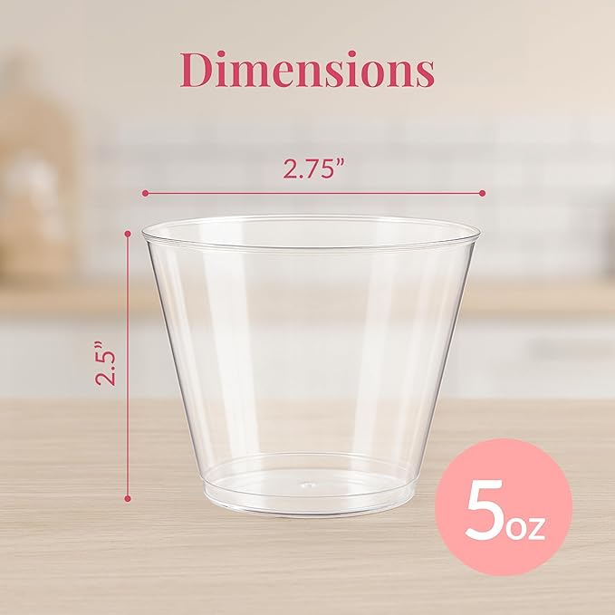 Small Clear Plastic Cups - 5 oz. 200 Pack - Hard Disposable Cup - Wine and Plastic Cocktail Glasses - Drinking and Party Punch Cups and Bulk Wedding Tumblers
