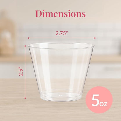 Small Clear Plastic Cups - 5 oz. 200 Pack - Hard Disposable Cup - Wine and Plastic Cocktail Glasses - Drinking and Party Punch Cups and Bulk Wedding Tumblers