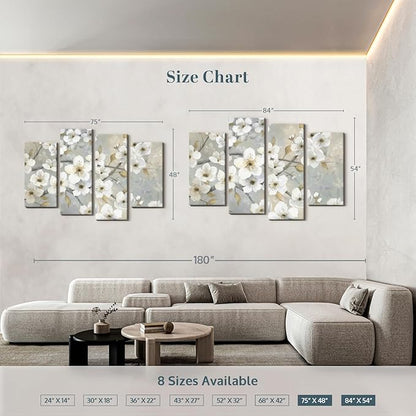 ElephantStock Golden Garden Wall Art - Horizontal Canvas - 4-Piece Living Room Wall Decor - Leaves Painting Canvas Print - Gray and Beige Decor for Wall by Nan - 75" X 48"