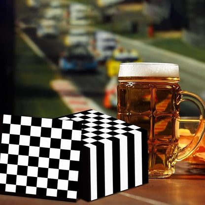 100 Pack Black and White Checkered Flag Party Napkins Disposable Race Car Birthday Party Supplies Racing Car Theme Party Paper Lunch Napkins for Baby Shower Kids Men Party Decorations Favors
