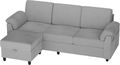 Vongrasig 79" Convertible Sectional Couch Sofa with Storage Ottoman, 3 Seat L Shaped Couch with Side Storage Pockage, Small Couches for Living Room, Apartment and Small Space (Light Grey)
