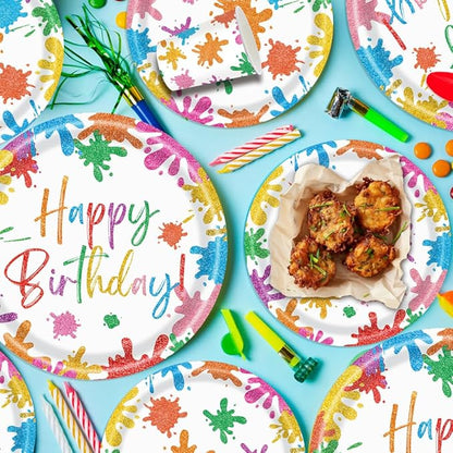 140PCS Paint Splatter Party Decorations, Painting Party Tableware Set Plates,Napkins,Cups for Art Painting Party Supplies Birthday Baby Shower Decorations