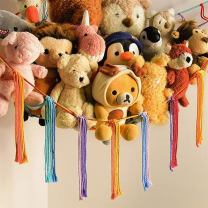 Stuffed Animal Hammock Corner Storage Net Cute Preppy Trendy Stuff Gifts for Teen Girls Baby Room Wall Nursery Decor Rainbow Color Colorful Unicorn Hanging Organizers XL Large