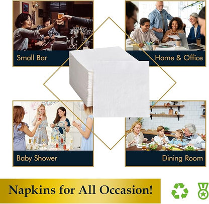 Vplus 500 Pack Cocktail Napkins Paper, 3-Ply Beverage Napkins, Disposable White Square Napkins, Perfect for Restaurant, Event, Bar, Wedding, Baby Shower and Daily Use