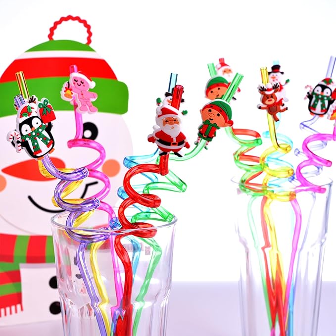 24Pcs Christmas Straws for Birthday Party Favors Supplies Crazy Straws for Xmas Goodie Bag Stuffers Fillers School Classroom Prizes Exchange