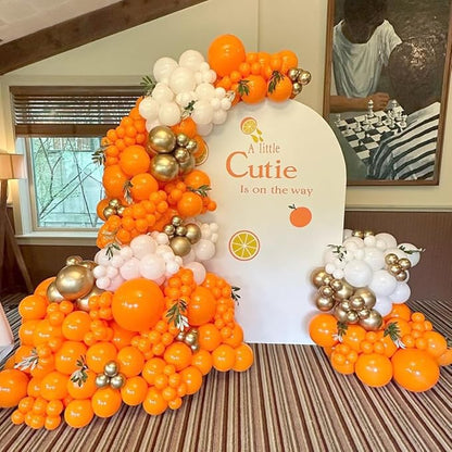Orange and White Balloons Arch Kit, 162pcs Orange White Metallic Gold and Confetti Balloons for Fall Thanksgiving Baby Shower Halloween Anniversary Birthday Party Decorations