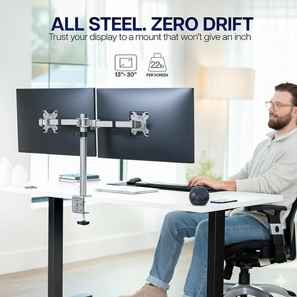 VIVO Dual Monitor Desk Mount, Heavy Duty Fully Adjustable Steel Stand, Holds 2 Computer Screens up to 30 inches and Max 22lbs Each, Gray Color, STAND-V002-GY