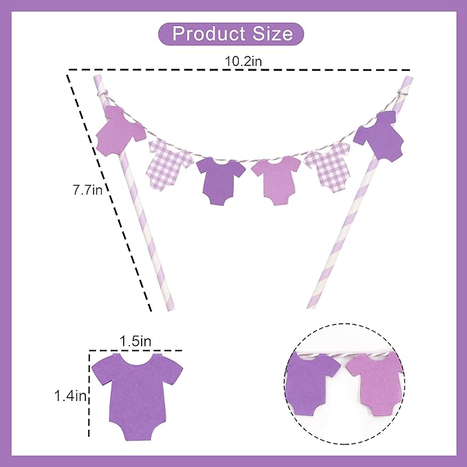 Purple Baby Shower Cake Topper - Purple Bodysuit Gingham Cake Topper,Gender Reveal Decor,Baby Shower Cake Decorations,Gingham Onesie Party Decorations (purple)