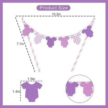 Purple Baby Shower Cake Topper - Purple Bodysuit Gingham Cake Topper,Gender Reveal Decor,Baby Shower Cake Decorations,Gingham Onesie Party Decorations (purple)