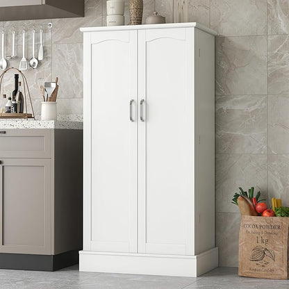 47” Pantry Cabinet, Kitchen Pantry Storage Cabinet with Doors and Adjustable Shelves,Freestanding Buffet Cupboards Sideboard for Living Room and Dinning Room (White)