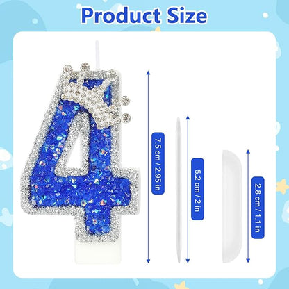 Blue Birthday Candle Crown Number Candle with Sequins Cake Candles Cupcake Decorations Party Decor for Anniversary Celebrations Supplies