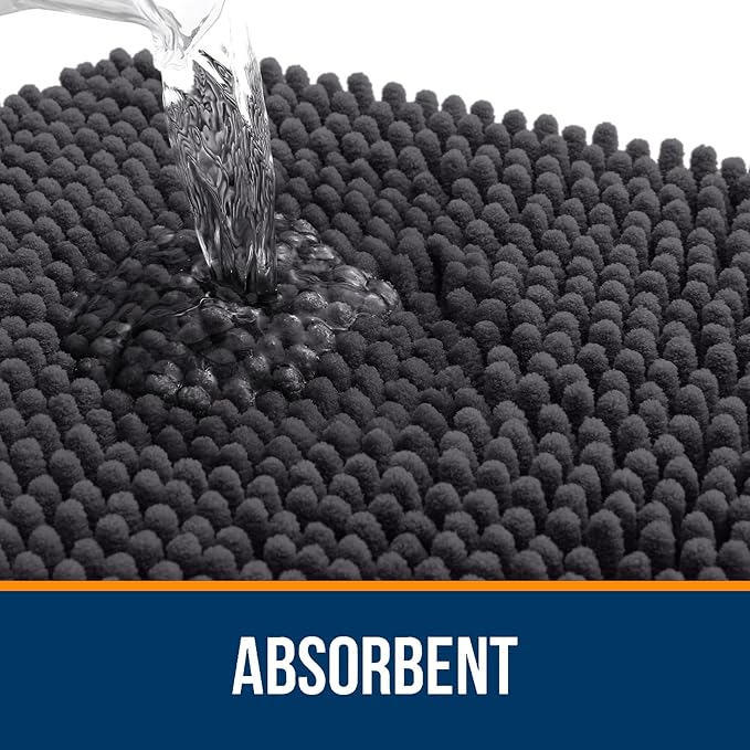 OLANLY Bathroom Rugs 32x20, Extra Soft Absorbent Chenille Bath Rugs, Rubber Backing Quick Dry, Machine Washable Bath Mats for Bathroom Floor, Tub and Shower, Home Decor Accessories, Dark Grey