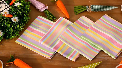 Socomi Easter Spring Cloth Napkins Stripe Linen Napkins Bulk Washable Cotton Napkins 17"x17" for Wedding Party Bridal Baby Shower Birthday Table Decorations Set of 6