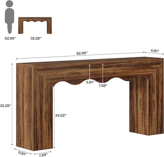 Tribesigns 63" Farmhouse Console Table, Wooden Couch Table Behind Sofa with Storage, Long Entryway Sofa Station, Narrow Console Stand with Base, Hallway Stand for Entryway (1, Rustic Brown)