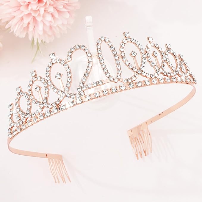 CIEHER 20th Birthday Crown and Sash for Girls, It's My 20 Bday Sash, 20th Birthday Decorations Rose Gold