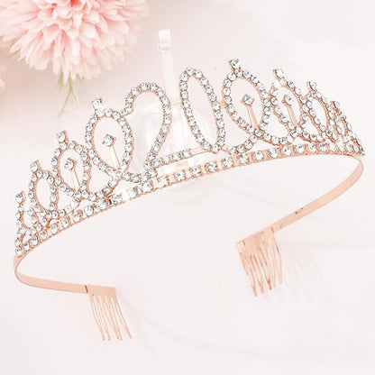 CIEHER 20th Birthday Crown and Sash for Girls, It's My 20 Bday Sash, 20th Birthday Decorations Rose Gold