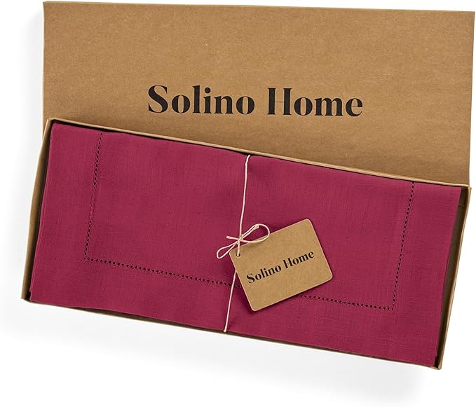Solino Home Linen Beet Table Runner 120 Inches Long - 100% Pure Linen Hemstitch 14 x 120 Inch Table Runner for Dining, Fall, Autumn, New Year, Holiday, Winter - Classic Hemstitch