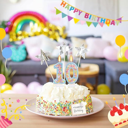 Blue Birthday Candles - Number 10 Candle, Colorful Macaron Candles, 10 Birthday Decorations for Girls Boys, Cake Decorations, Theme Party Supplies (Blue)