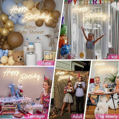 40"/23" Happy Birthday Neon Sign Large - Happy Birthday Sign 12V - Happy Birthday Light Up Sign with Dimmable Switch - 2PCS Happy Birthday LED Sign for Backdrop, Party, Celebration, Decoration