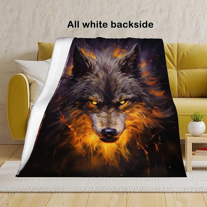 Firmiso Wolf Throw Blanket for Adults, Wolf Gifts for Men and Women, Wild Animal Home Decor for Bed and Living Room, Soft Fleece Throw, 80x60 Inches, 310 GSM, Single Side Printed