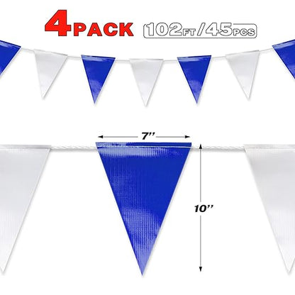 Blue & White Pennant Banner Flags | OSHA 500lb Rated | Strand Fade Resistant 【408FT】