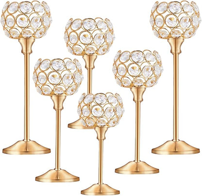 Crystal Candle Holders Set of 3 for Wedding Centerpieces Gold Or Silver Candle Holders Bulk Decorative Tealight Candle Holder for Wedding, Party,Table Centerpieces Decoration (Golden, 2 Sets(6 Pcs))