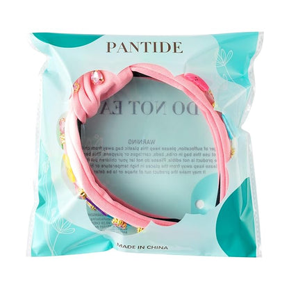 PANTIDE Easter Bunny Jeweled Knotted Headband - Peeps Rabbits Rhinestone Crystal Embellished Headband Wide Top Knot Fashion Hairband Hair Accessories Easter Spring Birthday Gift for Women Girls (Pink)