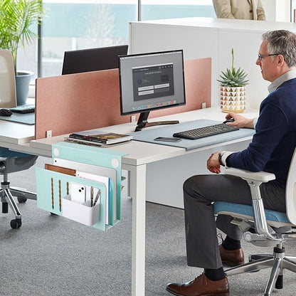 LUKETURE Desk Side Storage, 2 Tier Steel Hanging Organizer, No Drill Side Desk Organizer, Laptop Holder, with Pen Holder, Hanging Table Storage for Office Home, Fits Flat Edge Tables 0.3" to 2.8"