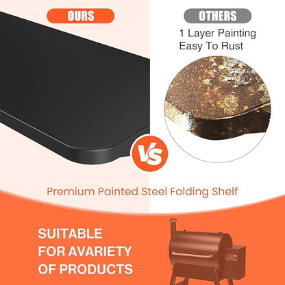 QuliMetal Folding Front Shelf for Traeger Pro 780 and Ironwood 885 Pellet Grills – Steel Grill Accessory,Compatible with Traeger BAC442, Ideal for Food Prep and Storage, 32.9'' X 11.5''