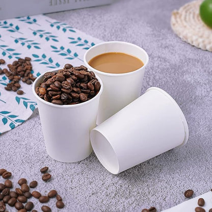 LITOPAK 400 Pack 8 oz Disposable Paper Coffee Cups, White Paper Hot Coffee Cups for Party, Picnic, Travel, and Events