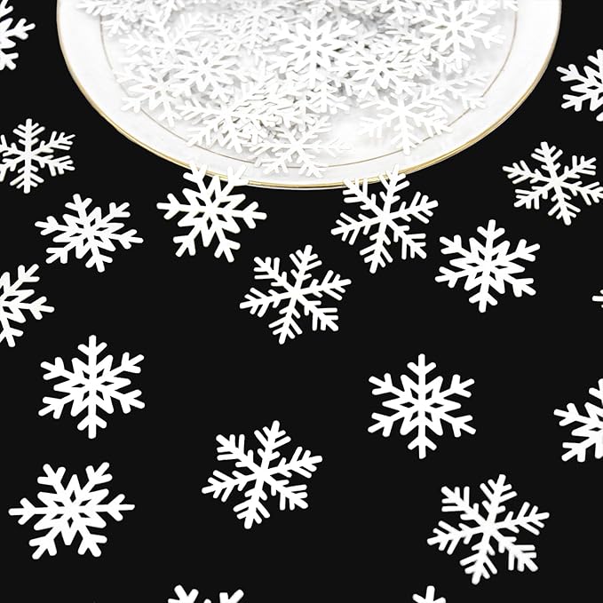 200PC White Snowflake Confetti Christmas Decorations Mini Snowflakes Table Confetti For Winter Wonderland Birthday Baby Shower Wedding Party Decoration