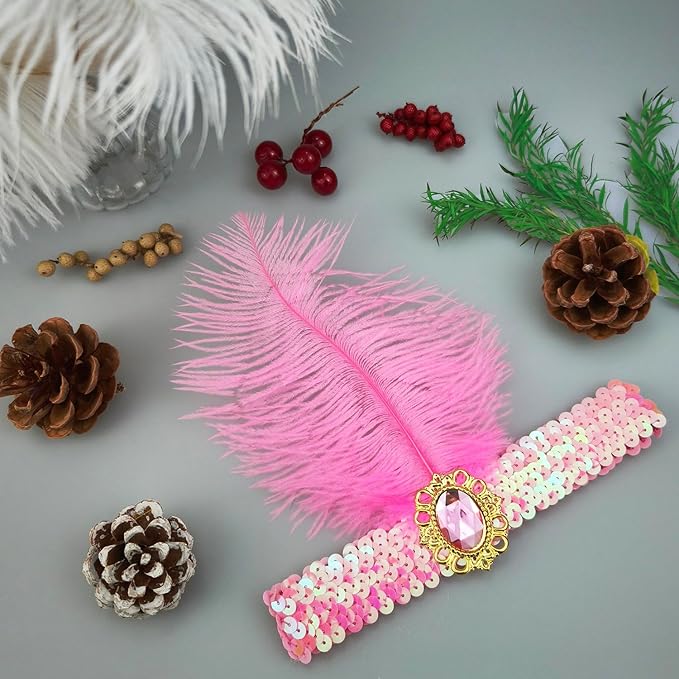 Feather Headpiece Sequins Headbands 1920s Flapper Showgirl Headpieces for Women Girls Carnival Party Accessories