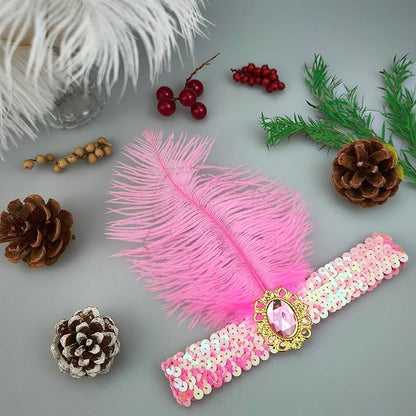 Feather Headpiece Sequins Headbands 1920s Flapper Showgirl Headpieces for Women Girls Carnival Party Accessories