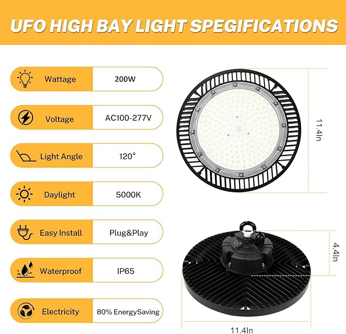 1Pack 200W LED High Bay Lights Super Brightness 150lm/w 5000K AC100-277V IP65 High Bay LED Shop Lights can be Replaced 800W HPS for Warehouse Workshop Gym Garage Barn FCC Listed