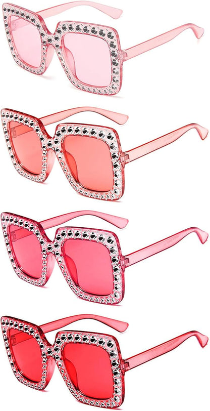 Pibupibu 4/8/16 Pack Colorful Bling Crystal Sunglasses Oversized Square Glitter Rhinestone Sunglasses for Women Party Favors
