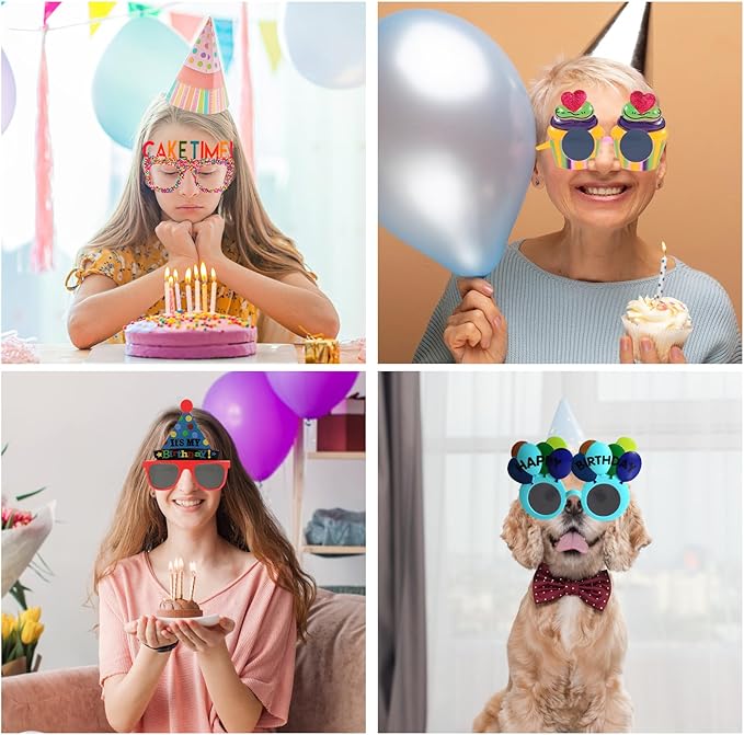12pcs Birthday Glasses, Happy Birthday Sunglasses, Novelty Funny Photo Booth Props for Party, Sunglasses for Kids Adults Party Favors