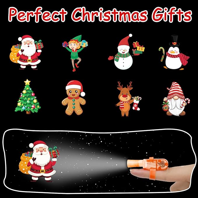 40PCS Christmas Party Favors for Kids,Christmas LED Light Up Finger Lights Glow in the Dark Party Favors for Kids, Classroom Prizes Trick or Treats Gifts