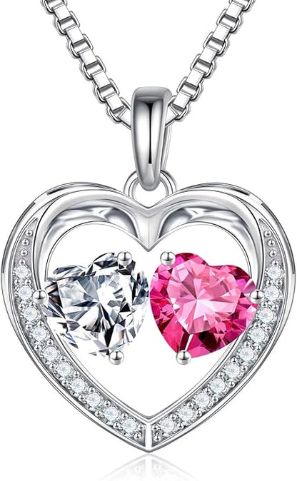 Iefil Christmas Gifts for Women Wife - 925 Sterling Silver Heart Birthstone Necklace, Anniversary Birthday Gifts for Women Wife Girlfriend Mom, Birthstone Jewelry Gift for Her