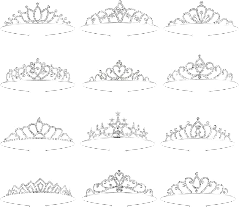 12 Pcs Tiaras for Women, Glitter Sparkly Rhinestone Crowns for Women Silver Metal Princess Crown Tiaras Bulk Suitable Birthday, Wedding, Dance, Pageant, Halloween, Christmas (12 Styles)