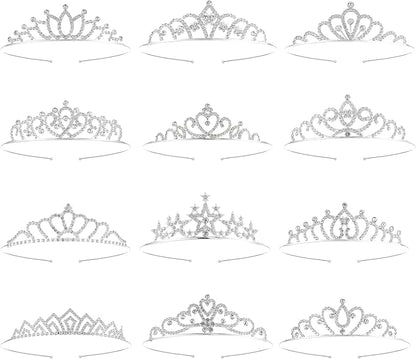 12 Pcs Tiaras for Women, Glitter Sparkly Rhinestone Crowns for Women Silver Metal Princess Crown Tiaras Bulk Suitable Birthday, Wedding, Dance, Pageant, Halloween, Christmas (12 Styles)