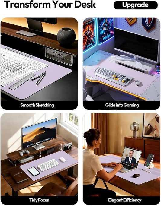 YSAGi Leather Desk Protector, Office Mat, Large Mouse Mat, Non-Slip PU Leather Blotter, Laptop Desk Pad, Waterproof Writing Pad for Office and Home (Light Purple, 31.5" x 15.8")