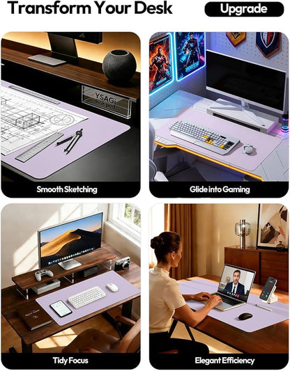 YSAGi Leather Desk Protector, Office Mat, Large Mouse Mat, Non-Slip PU Leather Blotter, Laptop Desk, Waterproof Writing Pad for Office and Home (Light Purple, 35.4" x 17")