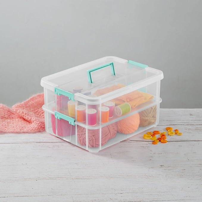 STERILITE Convenient Home 2-Tier Layer Stack Carry Storage Box, Clear 12-Pack 12 X 1