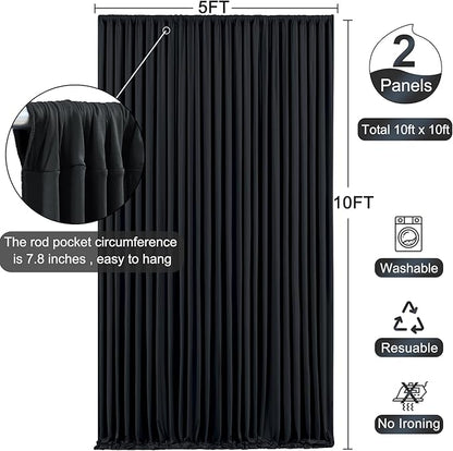 10x10 Black Backdrop Curtain for Parties Wrinkle Free Black Photo Curtains Backdrop Drapes Fabric Decoration for Birthday Party Wedding 5ft x 10ft,2 Panels