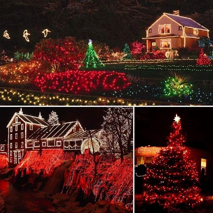 Joomer Red Solar Christmas Lights, 2 Pack Total 144FT 400 LED 8 Modes Waterproof Solar Christmas Lights Outdoor for Garden Yard Patio Christmas Decoration
