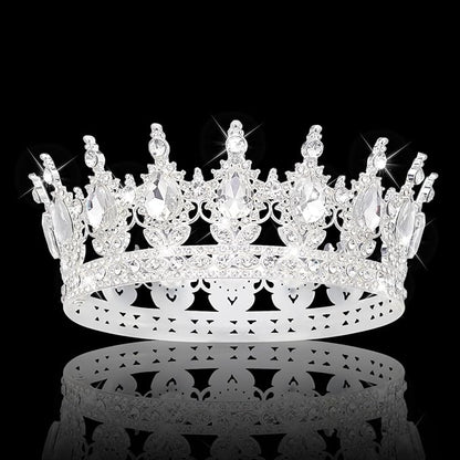 Queen Crown Rhinestone Wedding Crowns and Tiaras for Women Costume Party Hair Accessories Princess Birthday Crown Crystal Bridal Crown (Silver & White Crown)