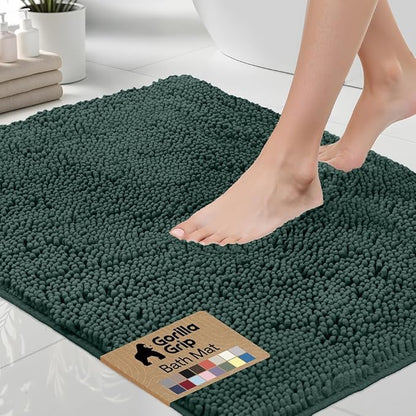 GORILLA GRIP Bath Rug Mat 44x26, Soft Absorbent Chenille, Quick Dry Microfiber Mats, Rubber Backing Washable Shower Floor Rugs, Bathmat Runner, US Designed Bathroom Decor Accessories Hunter Green
