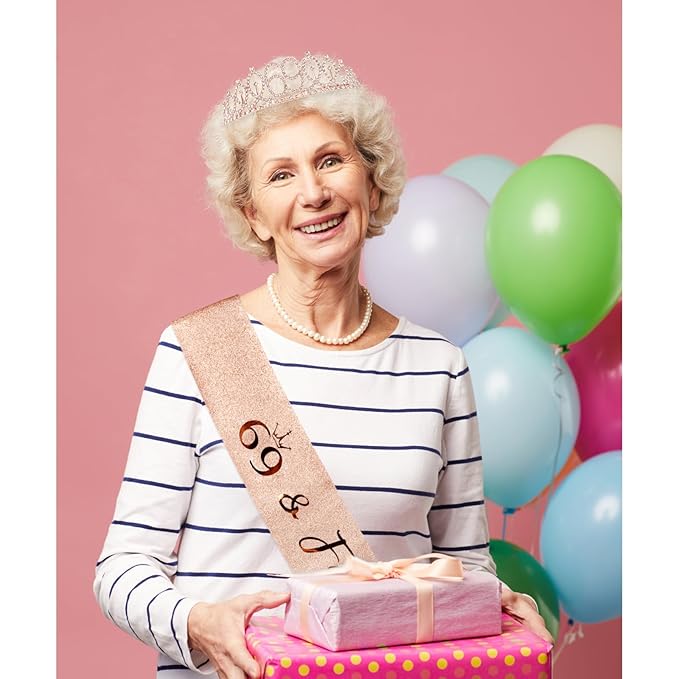 CIEHER 69th Birthday Crown + 69th Birthday Sash + Pearl Pin Set, 69 & Fabulous Birthday Sash, 69 Birthday Tiara, 69th Birthday Decorations for Women, 69th Birthday Gifts