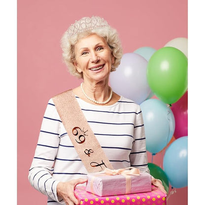 CIEHER 69th Birthday Crown + 69th Birthday Sash + Pearl Pin Set, 69 & Fabulous Birthday Sash, 69 Birthday Tiara, 69th Birthday Decorations for Women, 69th Birthday Gifts